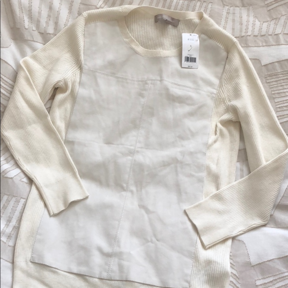 BNWT Banana Republic Cream Leather Panel Sweater